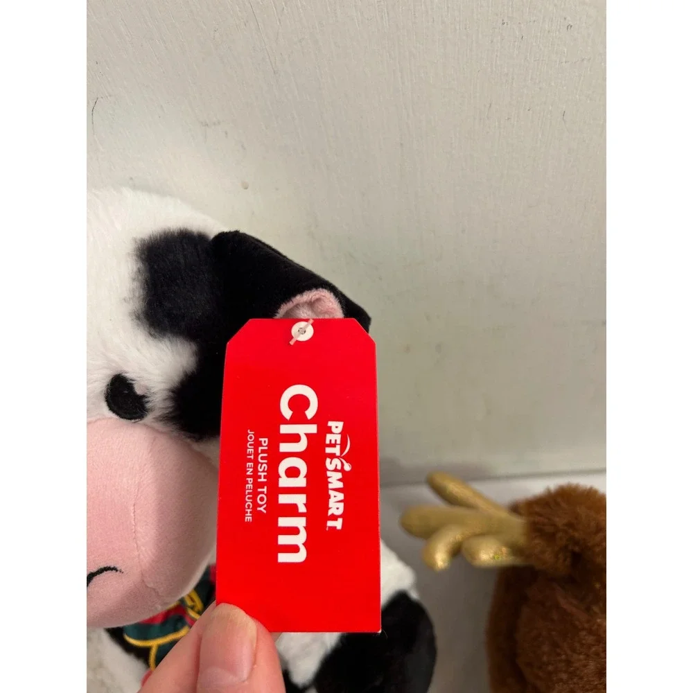 PetSmart Charm Plush Toy Set 10in Multicolor Holiday Cow & Reindeer Pet Toys